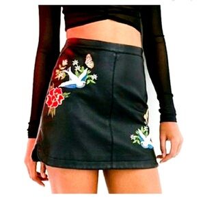 Urban Outfitters | Vegan Leather Embroidred Skirt